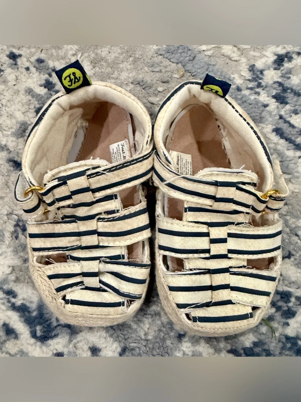 Striped Canvas Kids Sandals in Navy and Cream - Classic Summer Footwear